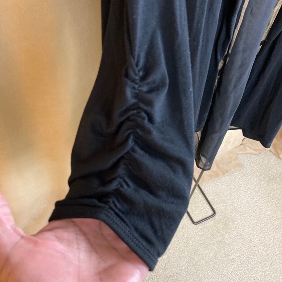 August Silk Woman Cardigan, Sheer Back, Black, 3/4 Ruched Sleeves, Size 1X - Picture 13 of 16